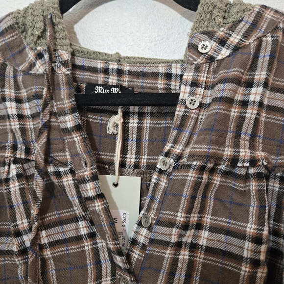 Miss Me NWT Olive Green Plaid Pullover Medium - Picture 6 of 13